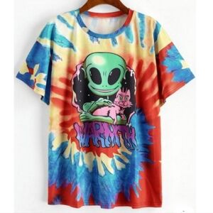 NEW! Alien Cat Oversized Tie Dye Tee Shirt